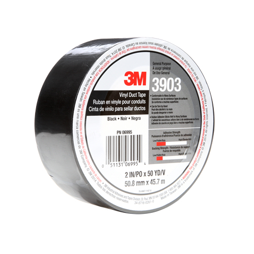 3903 Vinyl Duct Tape, 1245 mm (49") W x 46 m (151') L, 6.5 mils, Black