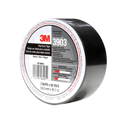 3903 Vinyl Duct Tape, 1245 mm (49") W x 46 m (151') L, 6.5 mils, Black -  - AMA091