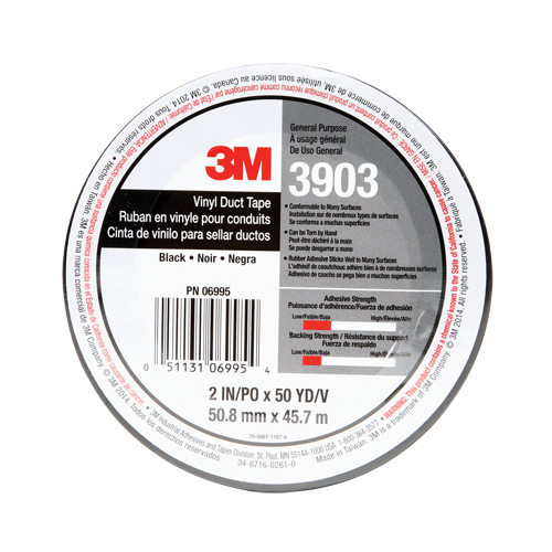 3903 Vinyl Duct Tape, 1245 mm (49") W x 46 m (151') L, 6.5 mils, Black -  - AMA091