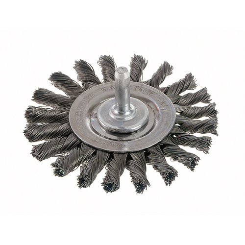 Knot Wire Wheel Brushes - Standard Twist Knot with 1/4" Shank, 4" Dia., 0.014" Fill, Stainless Steel