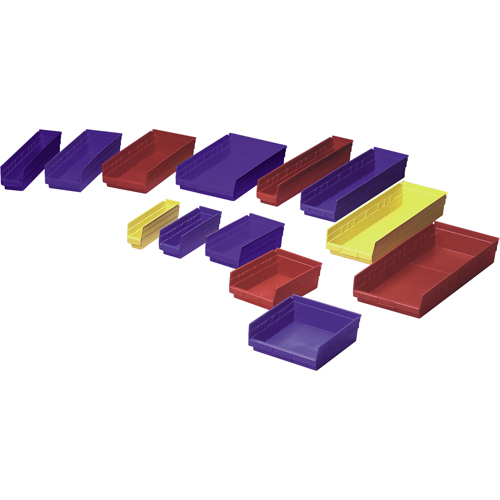 Shelf Bins, 11-1/8" W x 4" H x 23-5/8" D, Red, 50 lbs. Capacity - Plastic Shelf Bin - CC415