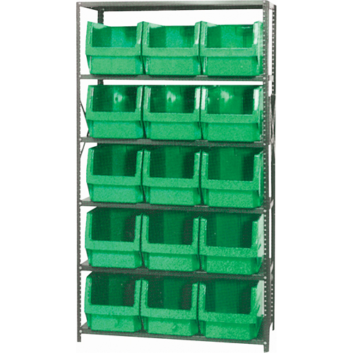 Shelving Unit with Stacking Bins, Steel, Boltless, 650 lbs. Capacity, 42" W x 76" H x 18" D