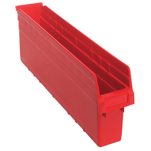 Store-Max Shelf Bins, 4-3/8" W x 8" H x 23-5/8" D, Red, 68 lbs. Capacity - Plastic Shelf Bin - CF897