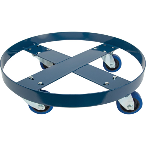 Drum Dolly, Steel, 1400 lbs. Capacity, 24" Diameter, Blue Elastic Casters