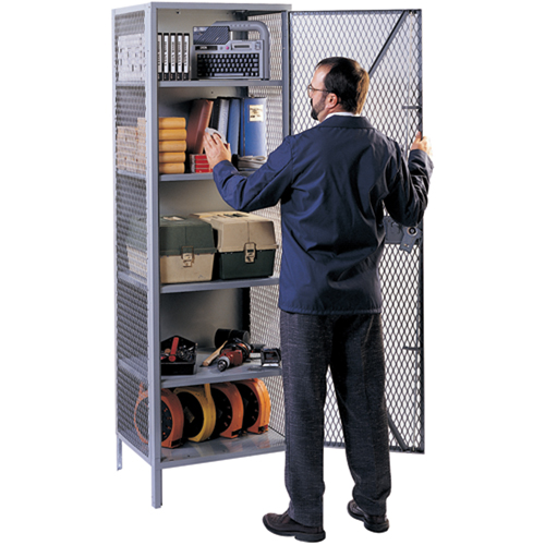 Wire Mesh Cabinet, Steel, 4 Shelves, 78" H x 24" W x 21" D, Grey - Mesh Wall Cabinet - FB015