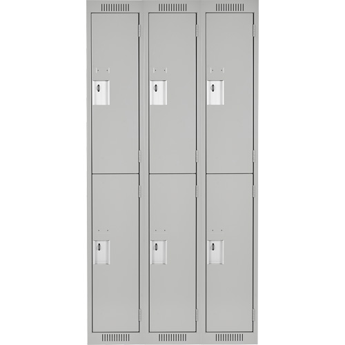 Clean Line™ Lockers, 2 -tier, Bank of 3, 36" x 18" x 72", Steel, Grey, Rivet (Assembled) - Metal Locker - FJ157