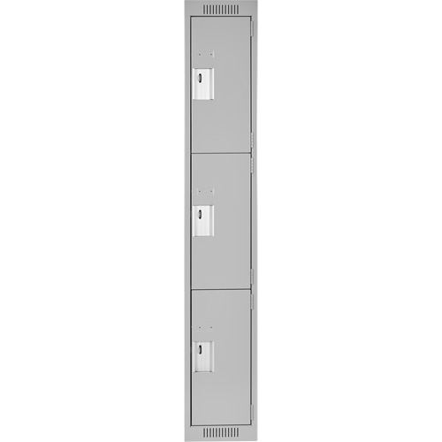 Clean Line™ Lockers, 3 -tier, 12" x 18" x 72", Steel, Grey, Rivet (Assembled) - Lockers - FJ159