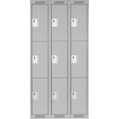 Clean Line™ Lockers, 3 -tier, Bank of 3, 36" x 18" x 72", Steel, Grey, Rivet (Assembled) - Metal Locker - FJ161