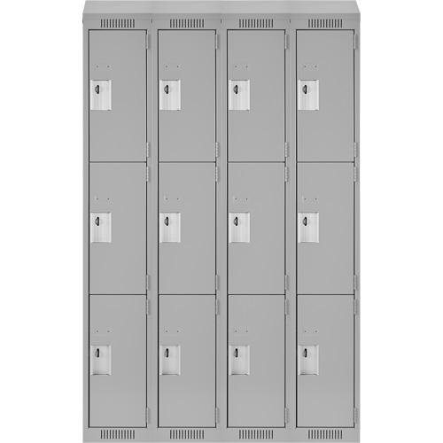Clean Line™ Lockers, 3 -tier, Bank of 4, 48" x 18" x 78", Steel, Grey, Rivet (Assembled) - Metal Locker - FJ187