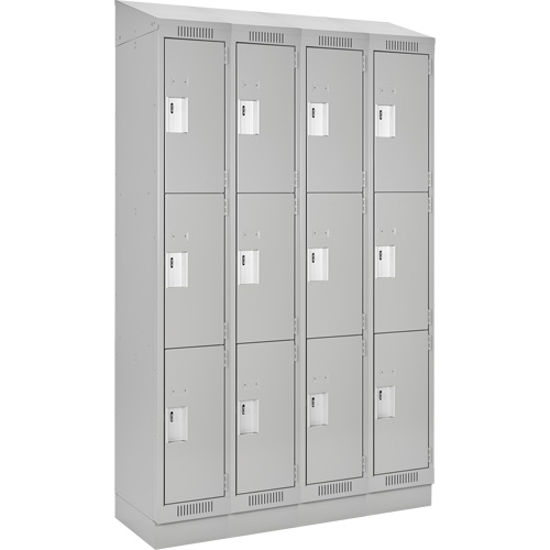 Clean Line™ Lockers, 3 -tier, Bank of 4, 48" x 18" x 82", Steel, Grey, Rivet (Assembled)