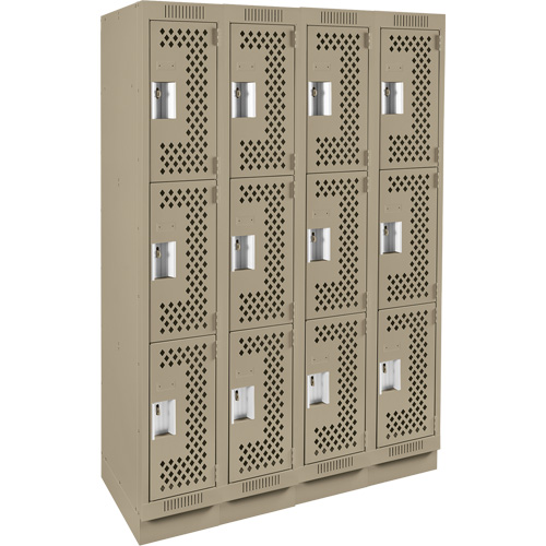 Clean Lineâ„¢ Lockers, 3 -tier, Bank of 4, 48" x 18" x 76", Steel, Beige, Rivet (Assembled), Perforated
