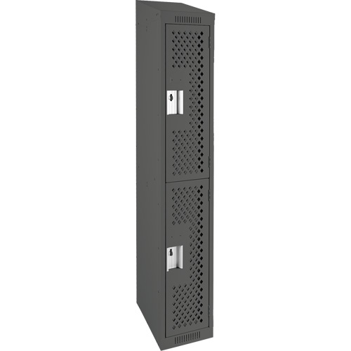 Clean Line™ Lockers, 2 -tier, 12" x 18" x 78", Steel, Charcoal, Rivet (Assembled), Perforated