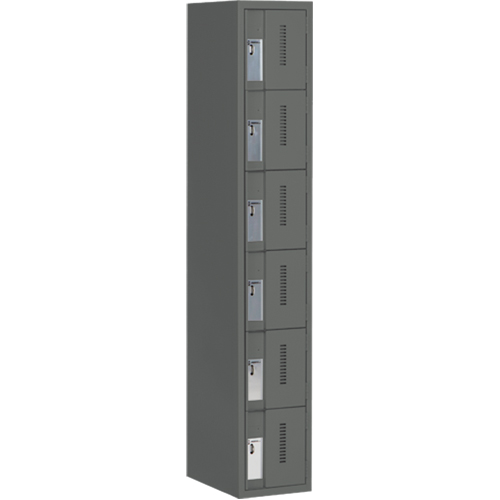 Concorde™ Heavy-Duty Lockers, 6 -tier, 12" x 18" x 72", Steel, Charcoal, Welded (Assembled)