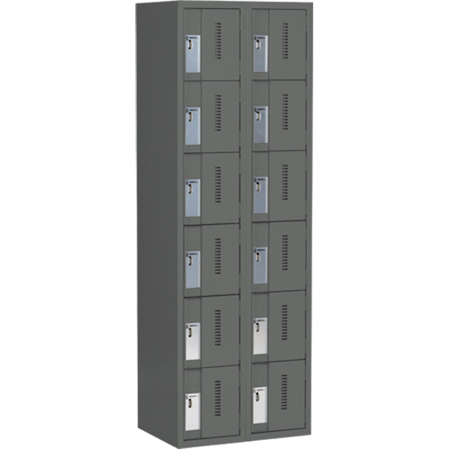Concorde™ Heavy-Duty Lockers, 6 -tier, Bank of 2, 24" x 18" x 72", Steel, Charcoal, Welded (Assembled)