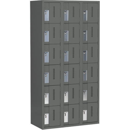 Concorde™ Heavy-Duty Lockers, 6 -tier, Bank of 3, 36" x 18" x 72", Steel, Charcoal, Welded (Assembled)