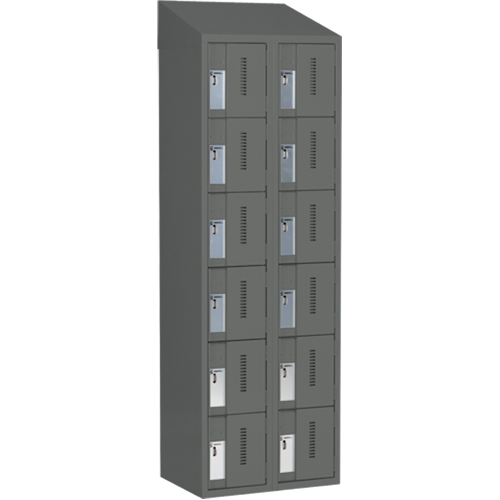 Concorde™ Heavy-Duty Lockers, 6 -tier, Bank of 2, 24" x 18" x 78", Steel, Charcoal, Welded (Assembled)
