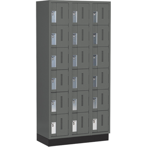 Concorde™ Heavy-Duty Lockers, 6 -tier, Bank of 3, 36" x 18" x 76", Steel, Charcoal, Welded (Assembled)