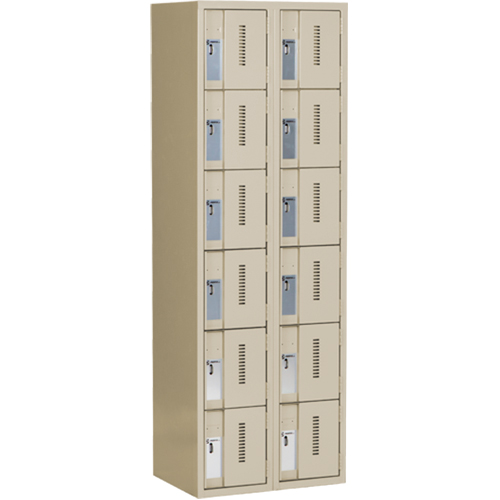 Concorde™ Heavy-Duty Lockers, 6 -tier, Bank of 2, 24" x 18" x 72", Steel, Beige, Welded (Assembled)