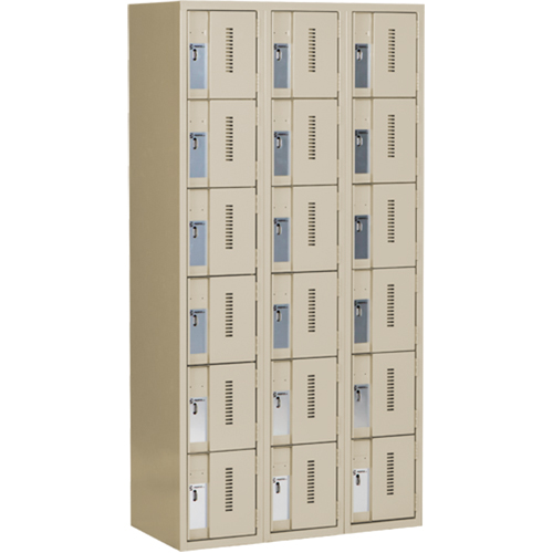 Concorde™ Heavy-Duty Lockers, 6 -tier, Bank of 3, 36" x 18" x 72", Steel, Beige, Welded (Assembled)