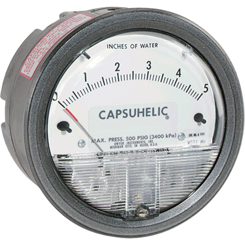 4000 Series Capsuhelic Vertical Scale Differential Pressure Gauge with Case, 4" , 0 - 2 in. w.c., Panel Mount, Analogue