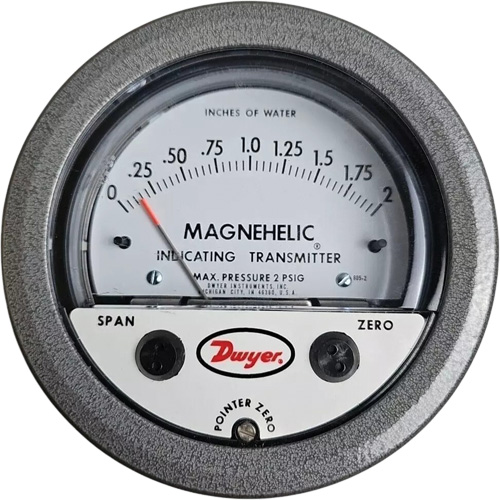 605 Series Magnehelic Differential Pressure Gauge & Indicating Transmitter, 4" , 0 - 2 in. w.c., Panel Mount, Analogue