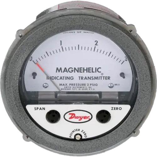 605 Series Magnehelic Differential Pressure Gauge & Indicating Transmitter, 4" , 0 - 3 in. w.c., Panel Mount, Analogue