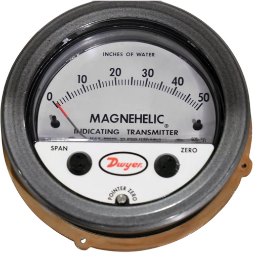 605 Series Magnehelic Differential Pressure Gauge & Indicating Transmitter, 4" , 0 - 50 in. w.c., Panel Mount, Analogue