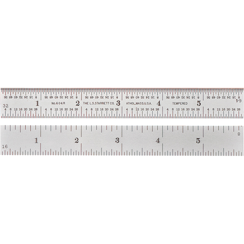 Full-Flexible Rule, 6" L, Steel, 1/8"/1/16"/1/32"/1/64" Graduations