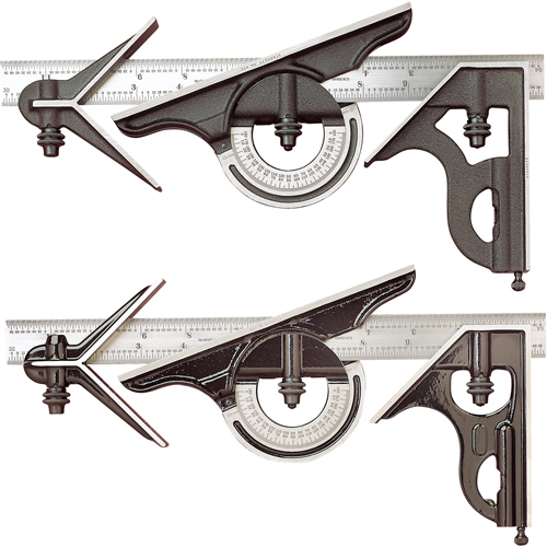 No. 434 Series Combination Square Set, 4 pcs., 8/100" Graduations, Steel, Plain