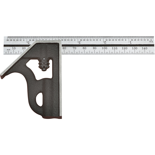 Student Combination Squares, 150 mm L, 0.5 mm Graduations, Steel, Plain