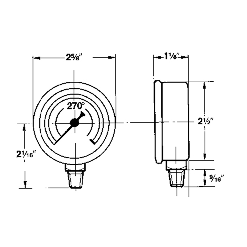 Pressure Gauges, 2-1/2" , 0 - 100 psi, Bottom Mount, Liquid Filled Analogue - Pressure Gauge - IA297