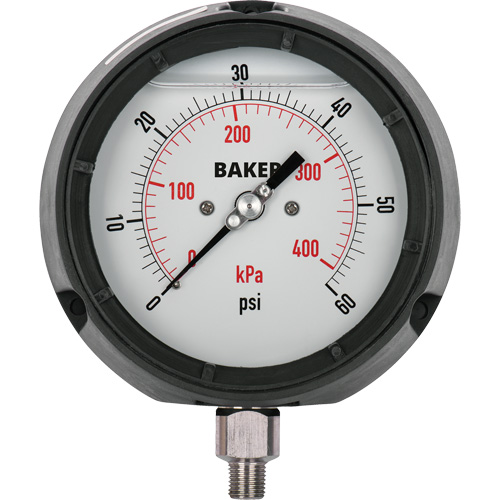 Pressure Gauge, 4-1/2" , 30" 0 Hg Vac., Bottom Mount, Liquid Filled Analogue