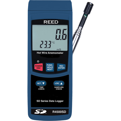 Thermo-Anemometer, Data Logging, 0.2 to 25.0 m/sec Air Velocity Range