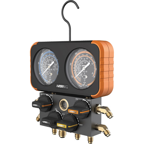 Impact-Resistant Four-Valve Manifold Gauge with 4 Hoses