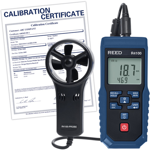 R4100 Vane Thermo-Anemometer with Air Volume with Calibration Certificate, Data Logging, 0.4 - 30 m/sec Air Velocity Range