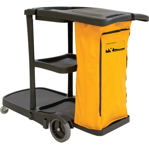 Janitor Cleaning Cart, 51" x 20" x 38", Plastic, Black