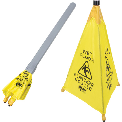 "Wet Floor" Pop-Up Safety Cone, Bilingual with Pictogram - Floor Signs - JI455