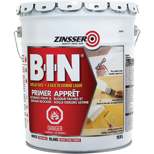 B-I-N® Shellac-Base Sealer Primer, 18.9 L, Pail, White