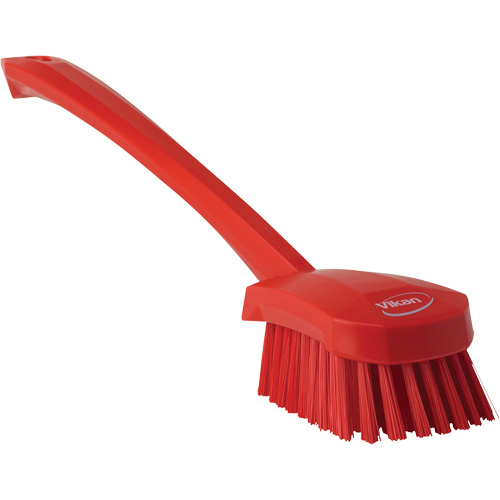 Long Handle Brush, Stiff Bristles, 15-1/2" Long, Red
