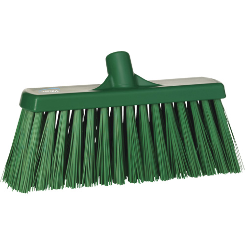 Heavy-Duty Push Broom, Stiff Bristles, 13", Polyester, Green