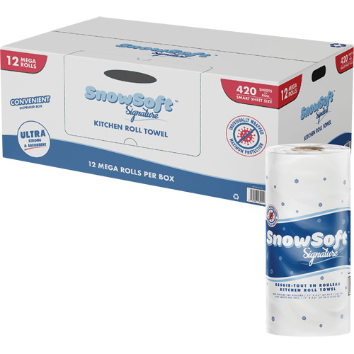Snow Soft™ Signature Kitchen Towel Roll, 2 Ply, 420 Sheets/Roll, 4.5" W, 11" L