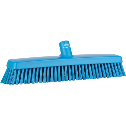 Push Broom Head, Fine/Stiff Bristles, 16-1/2", Polyester/Polypropylene, Blue
