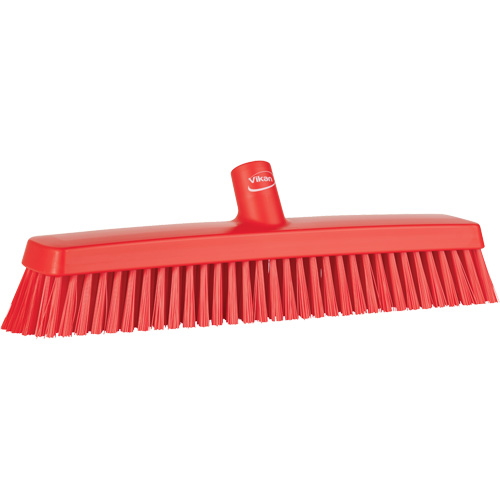 Push Broom Head, Fine/Stiff Bristles, 16-1/2", Polyester/Polypropylene, Red