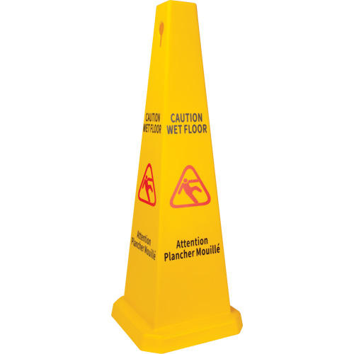 Wet Floor Safety Cone, Bilingual with Pictogram