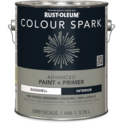 Colour Spark™ Interior Pre-Tinted Paint + Primer Wall Paint, Greyscale, Eggshell, 3.78 L, Gallon