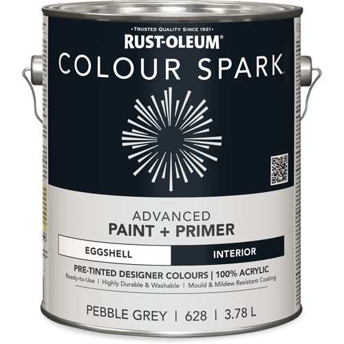 Colour Spark™ Interior Pre-Tinted Paint + Primer Wall Paint, Pebble Grey, Eggshell, 3.78 L, Gallon
