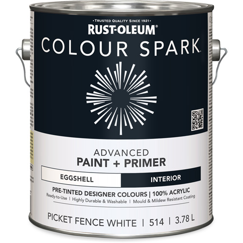 Colour Spark™ Interior Pre-Tinted Paint + Primer Wall Paint, Picket Fence White, Eggshell, 3.78 L, Gallon
