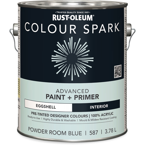 Colour Spark™ Interior Pre-Tinted Paint + Primer Wall Paint, Powder Room Blue, Eggshell, 3.78 L, Gallon