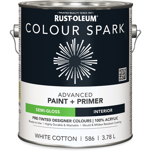 Colour Spark™ Interior Pre-Tinted Paint + Primer Wall Paint, Light Cream, Eggshell, 3.78 L, Gallon