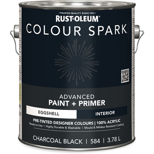Colour Spark™ Interior Pre-Tinted Paint + Primer Wall Paint, Charcoal Black, Eggshell, 3.78 L, Gallon